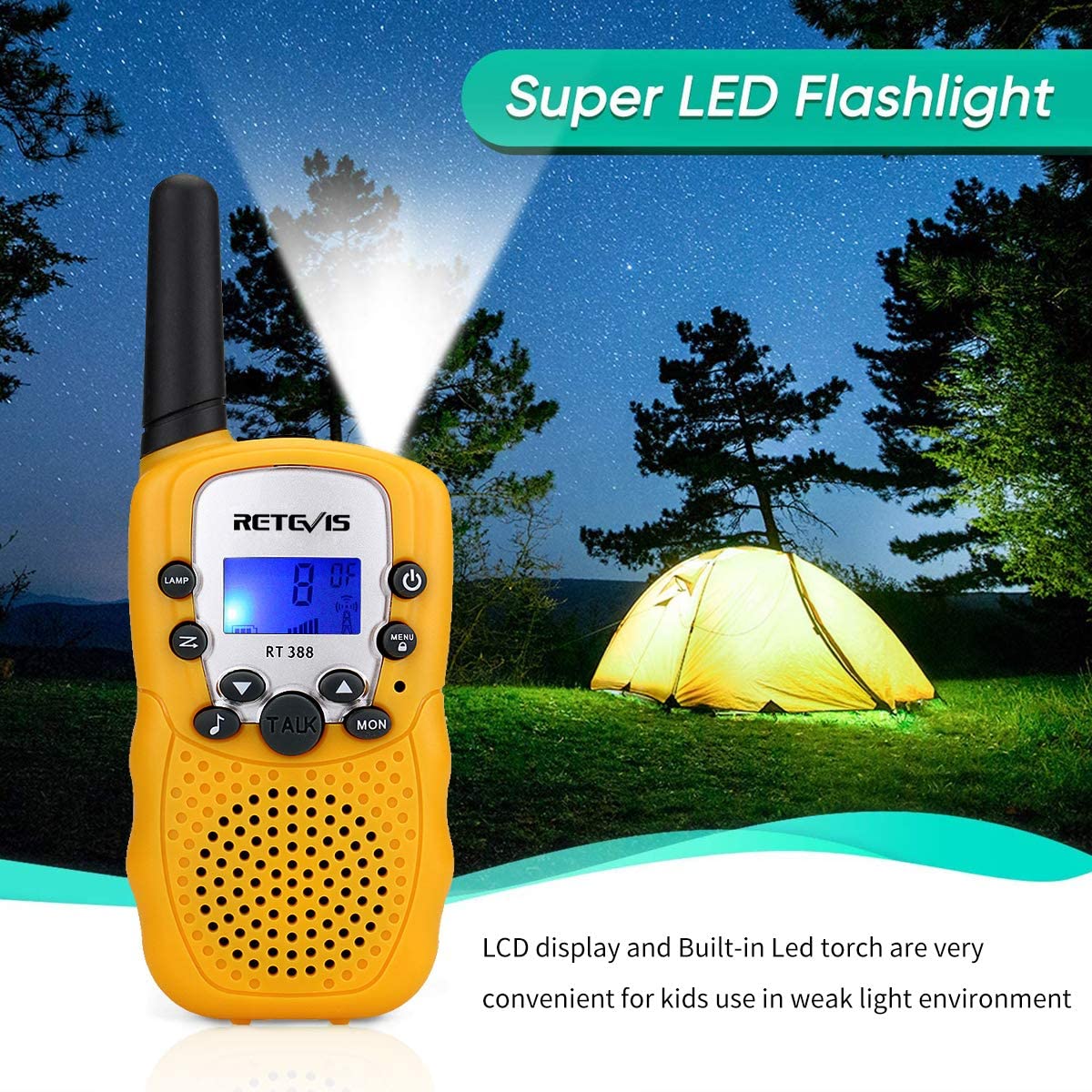 3 Miles Range for Kids Camping Outdoor Adventures Blue 2 Pack Camo Exterior Vox Box Voice Activated 2 Way Radio Toy with Backlit LCD Flashlight Hiking Nestling Kids Walkie Talkies