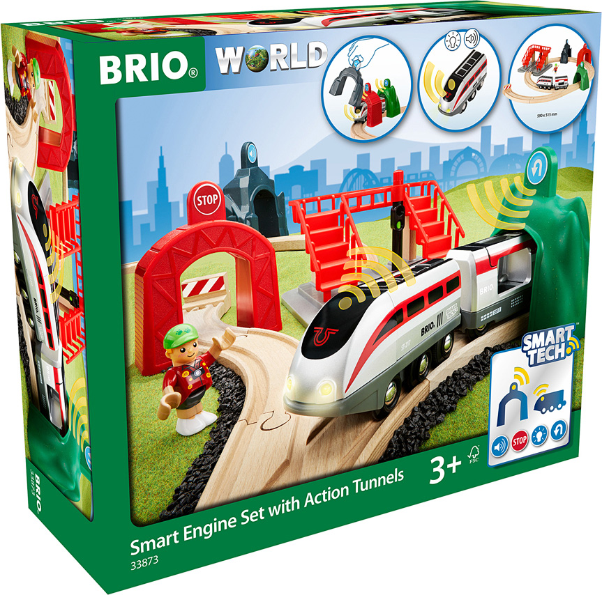  BRIO World - 33873 Smart Tech Engine Set with Action Tunnels   17 Piece Train Toy with Accessories and Wooden Tracks for Kids Age 3 and Up  : Toys & Games