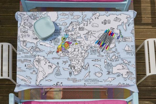 World Map Coloring Table Cloth